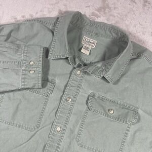 LL Bean VTG Heavyweight Denim Shirt Mens XXLT Light Wash Long Sleeve Button Down